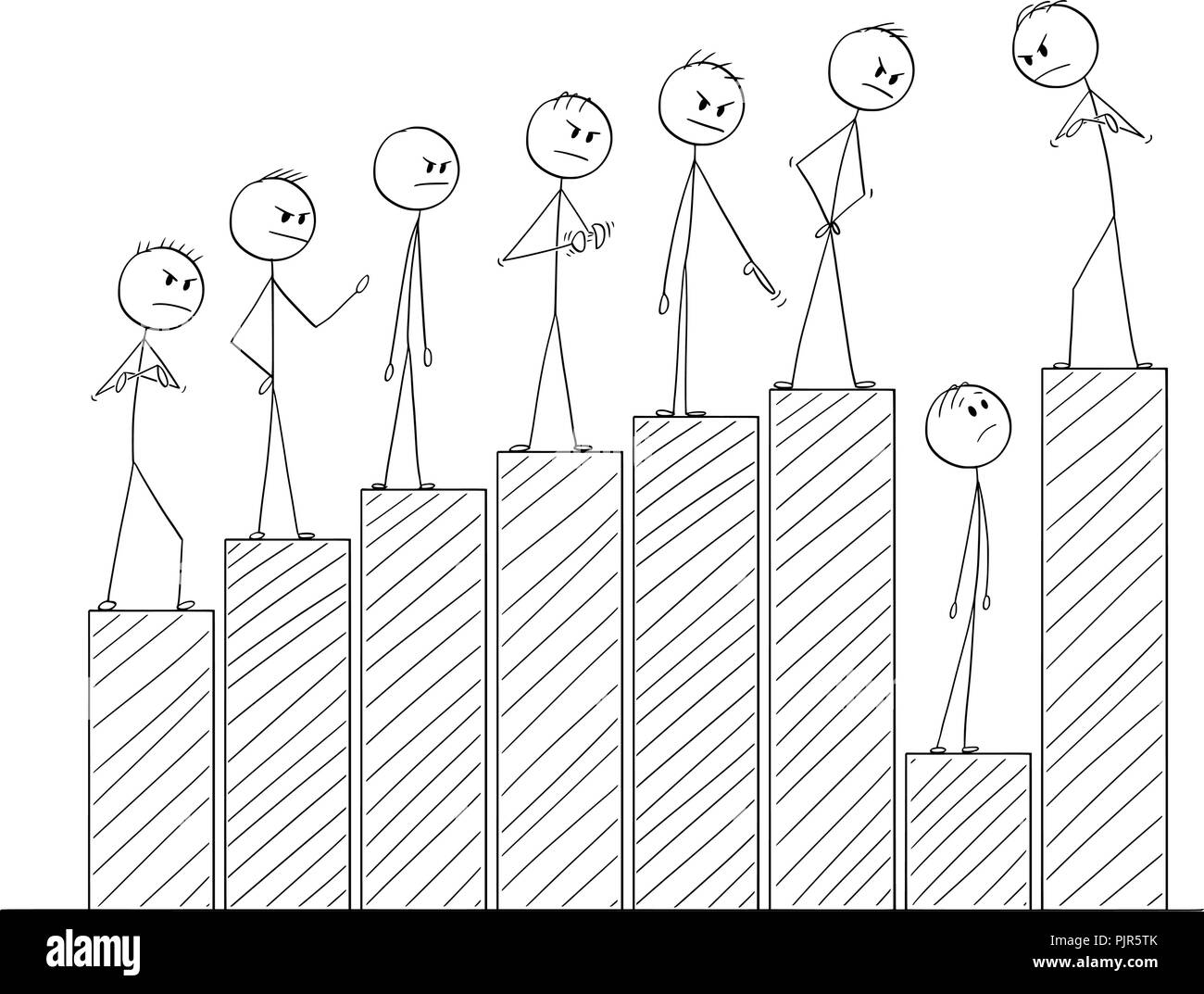 Cartoon of Businessmen Standing at Graph or Chart Representing Success and Blaming one of Them for Failure Stock Vector