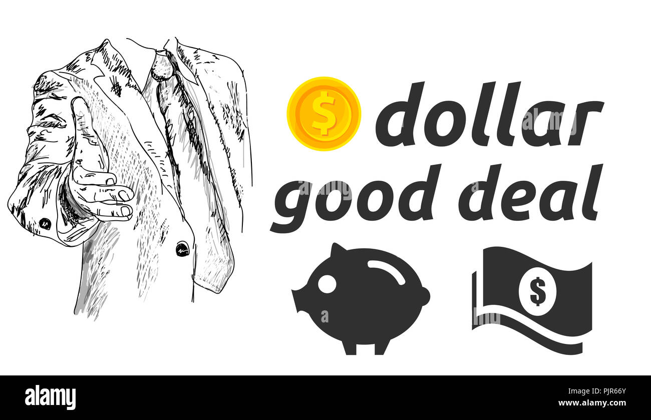 Dollar good deal handshake concept with piggy icon and dollar cash