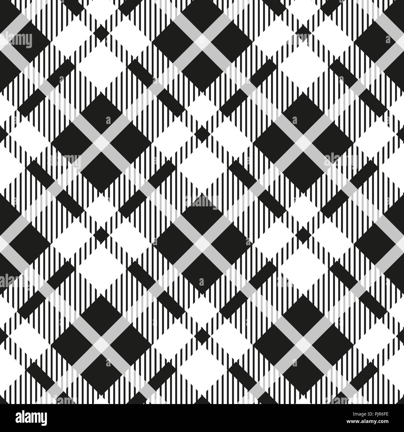Black and white tartan diagonal seamless vector pattern Checkered