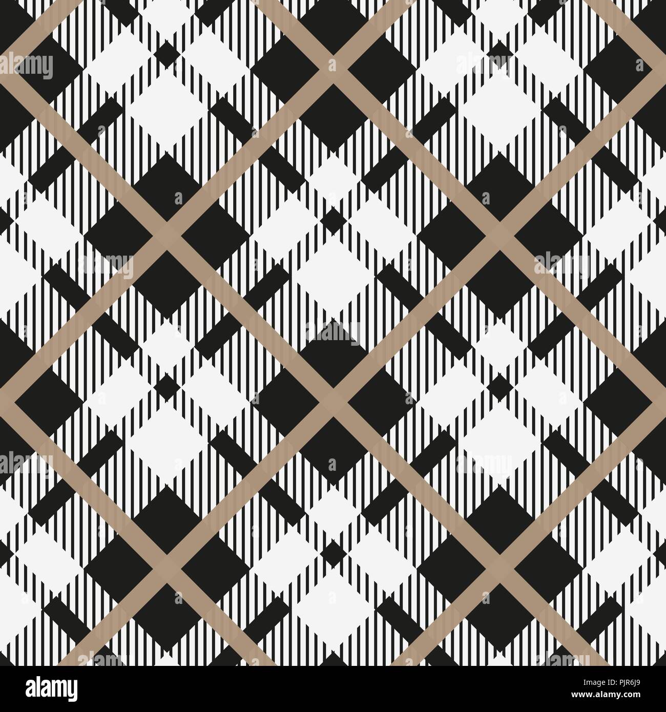 Black and white tartan diagonal seamless vector pattern Checkered plaid ...