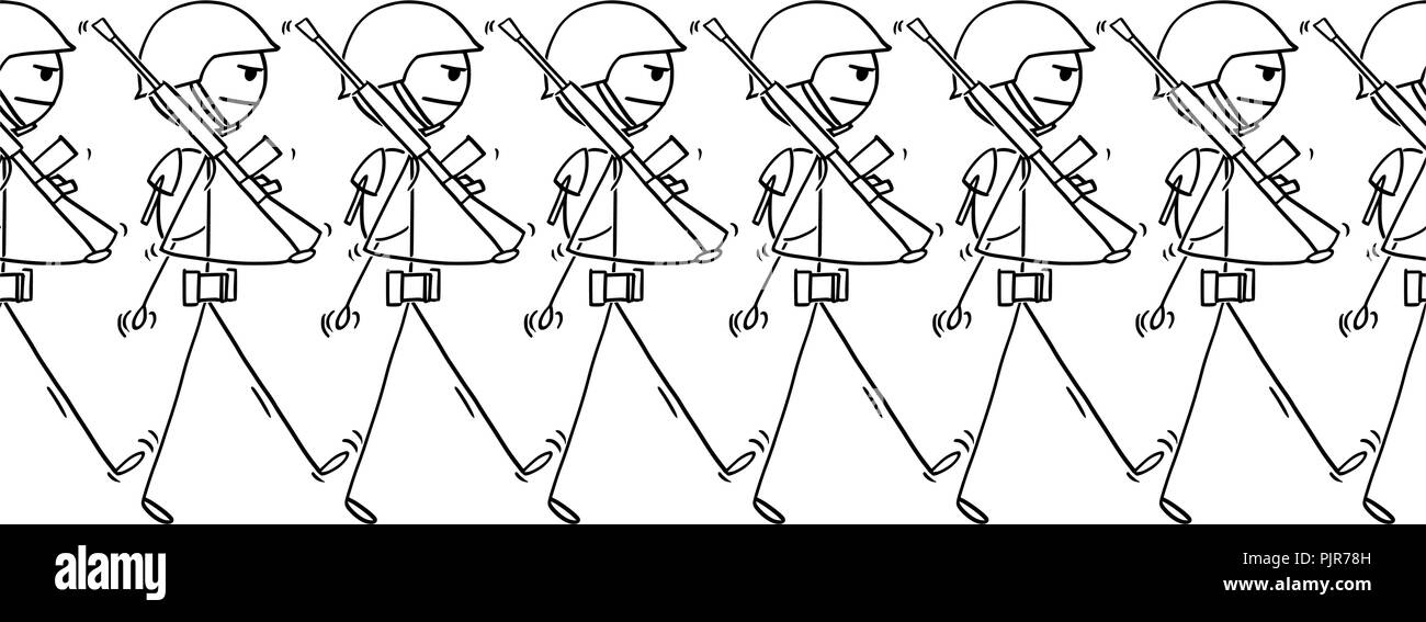 Cartoon of Modern Soldiers Marching on Parade or in to War Stock Vector