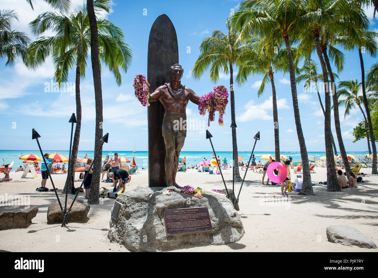 Waikiki beach surf memorial, Hawaii Stock Photo