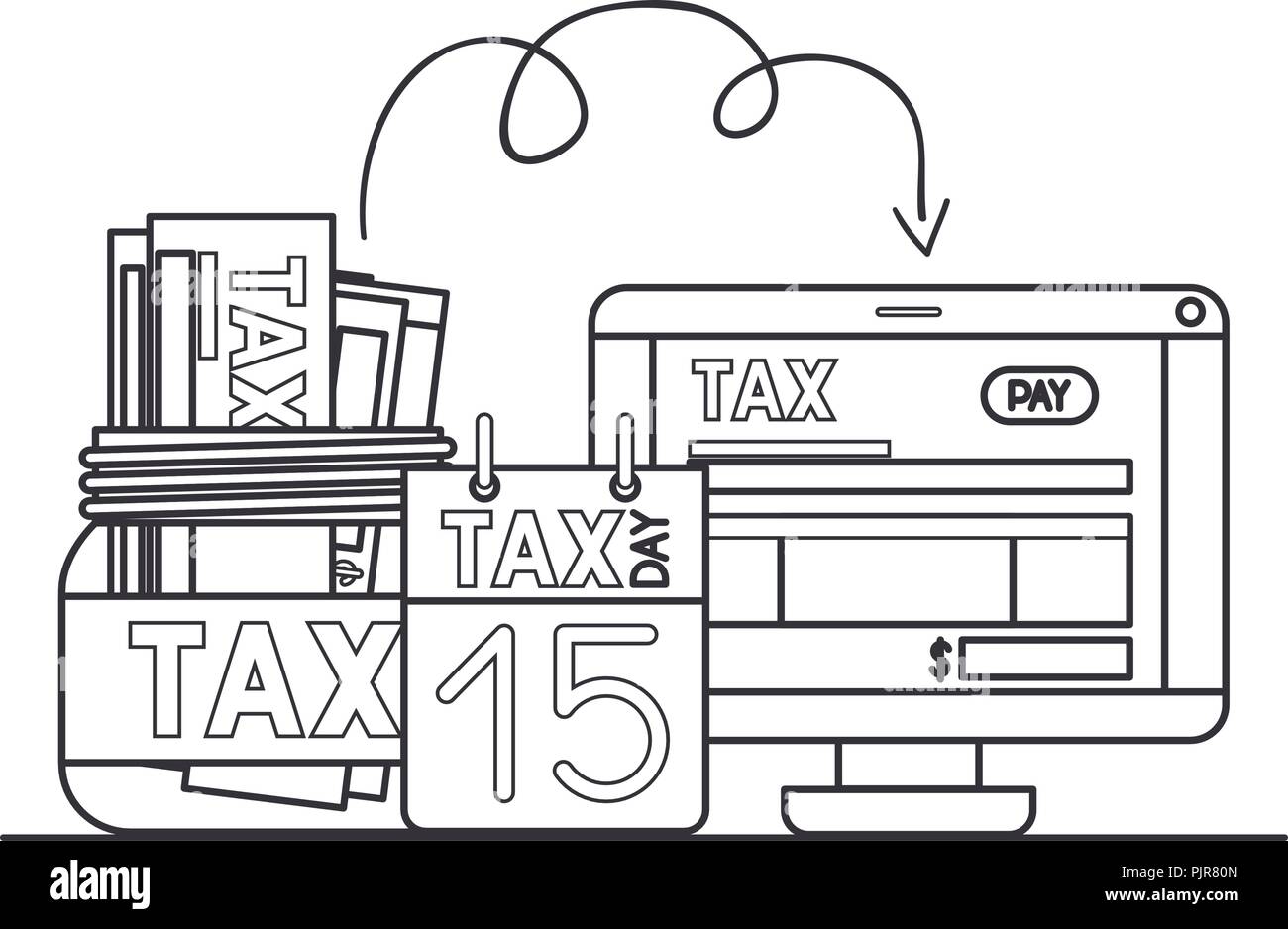 computer with tax on line and set icons Stock Vector Image & Art - Alamy