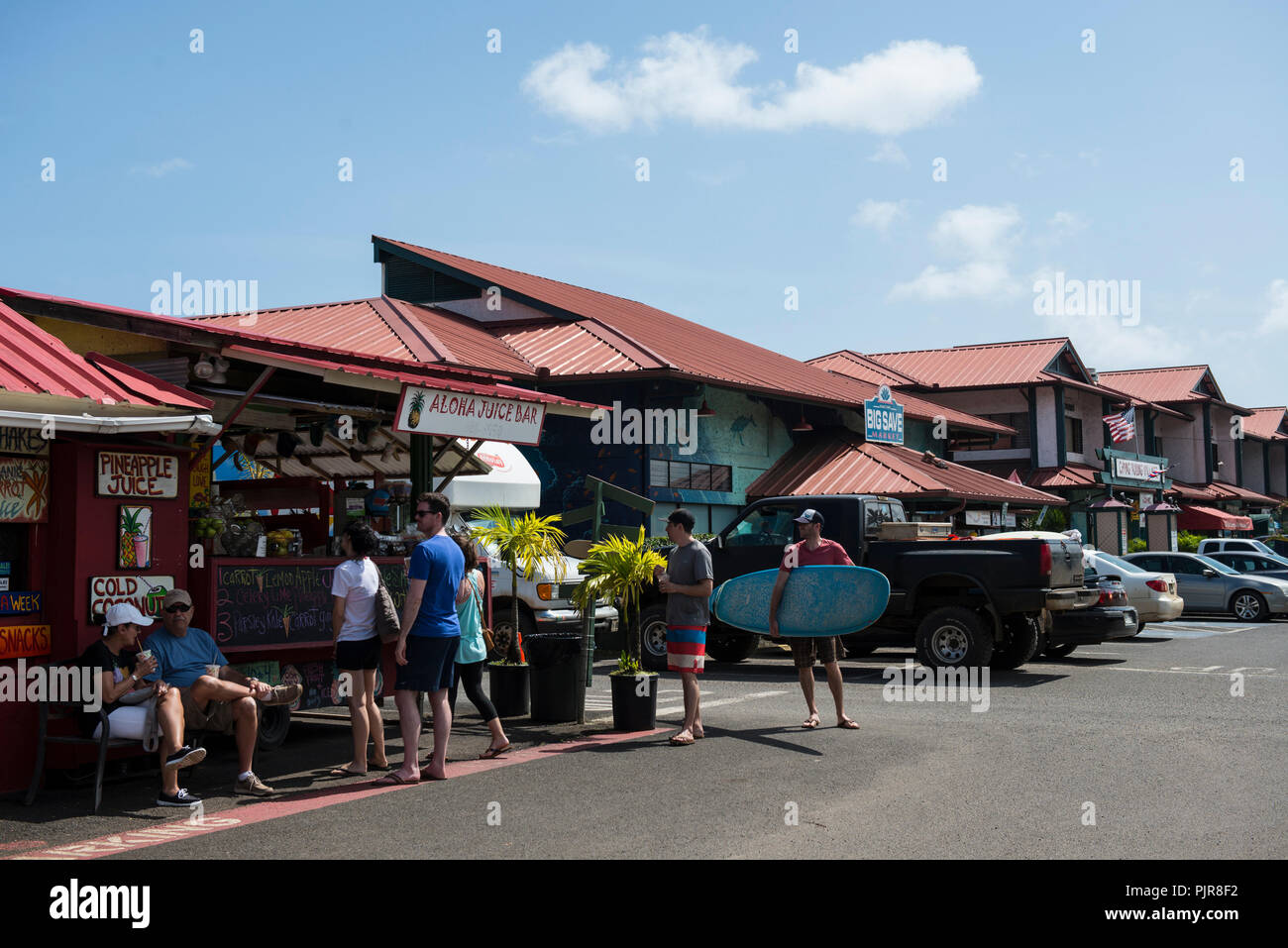 Hanalei shops, Kauaisurfboard Stock Photo Alamy