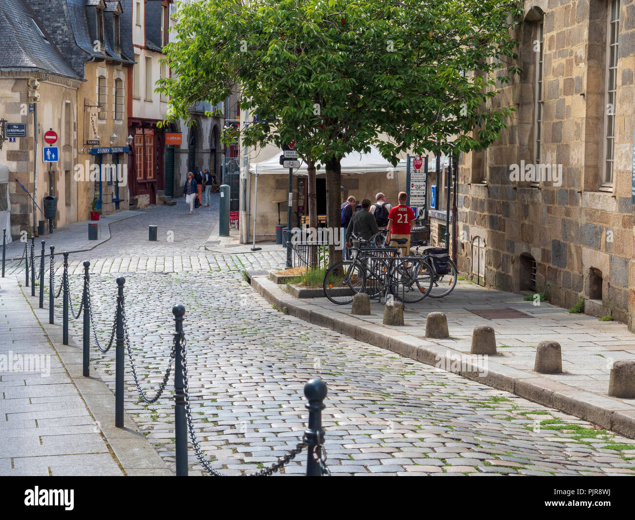 Half-timbered houses and cobbled streets, old Rennes, France. Stock Photo