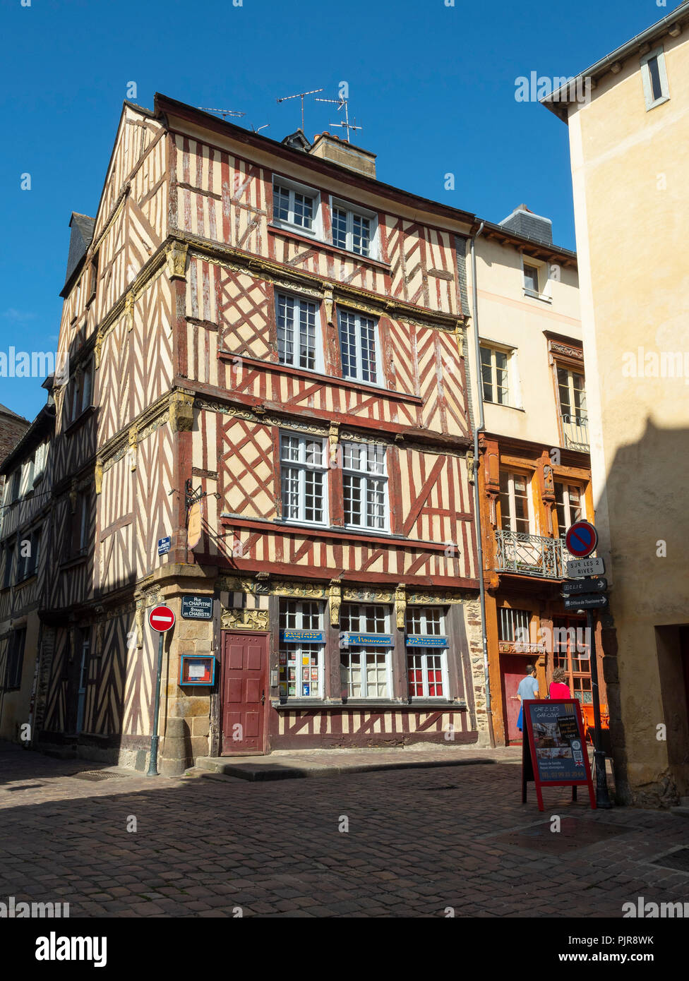 Half-timbered houses and cobbled streets, old Rennes, France. Stock Photo