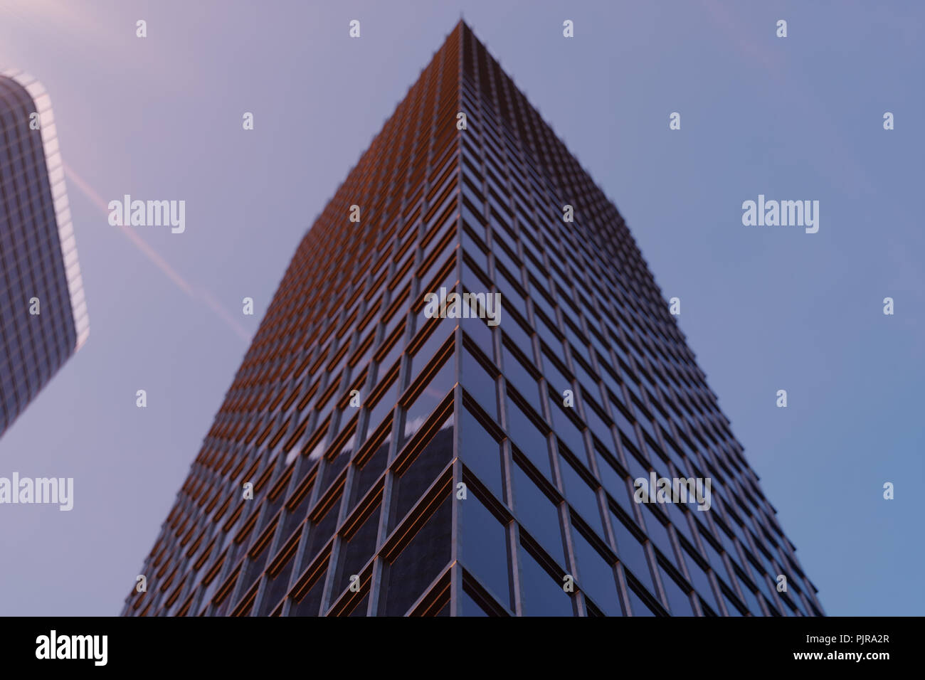 3D Illustration Skyscrapers from a low angle view. Architecture glass ...