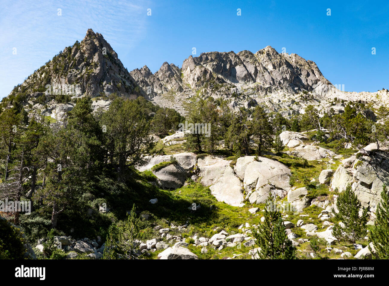 National Park Aiguestortes in Pyrenees Mountains, Catalonia, Spain. Stock Photo