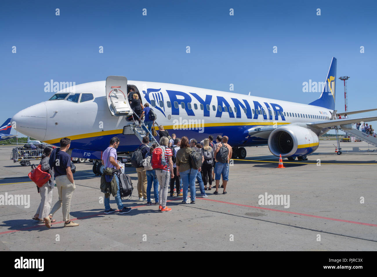 Ryan Air, airplane, international airport, Lisbon, Portugal, Flugzeug, Internationaler Flughafen, Lissabon Stock Photo