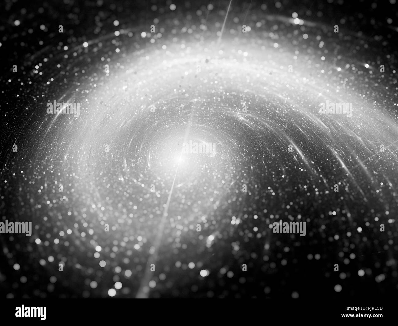 Glowing black and white spiral galaxy, computer generated abstract background, 3D rendering Stock Photo