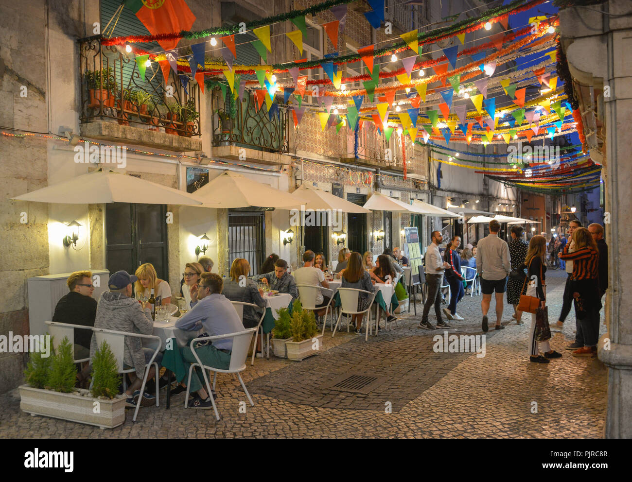 Old Town lane, catering trade, Bairro Alto, Lisbon, Portugal, Altstadtgasse, Gastronomie, Lissabon Stock Photo