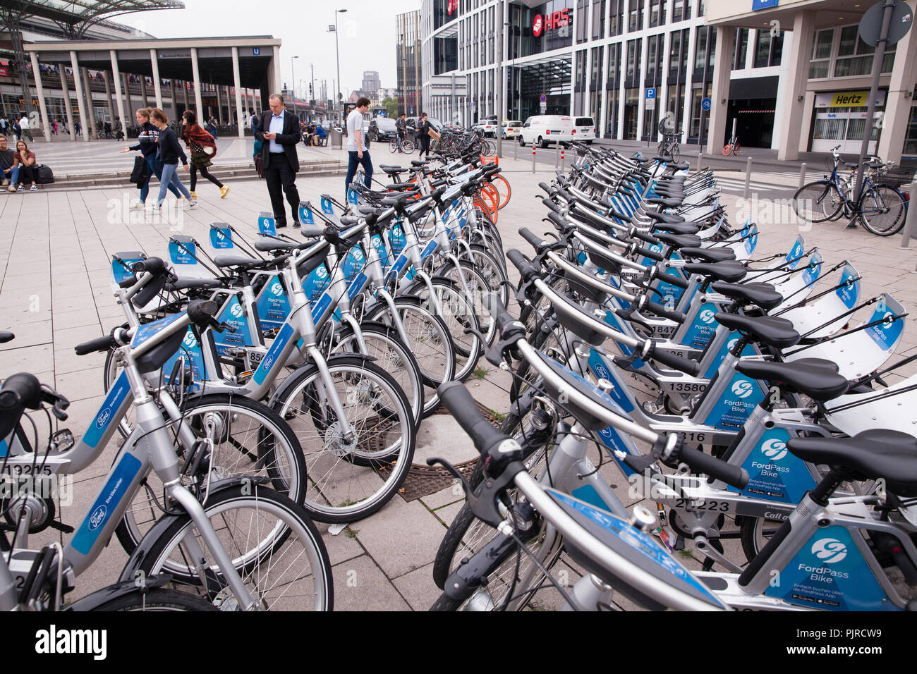 Europe, Germany, Cologne, bicycles to rent at Breslauer square at the