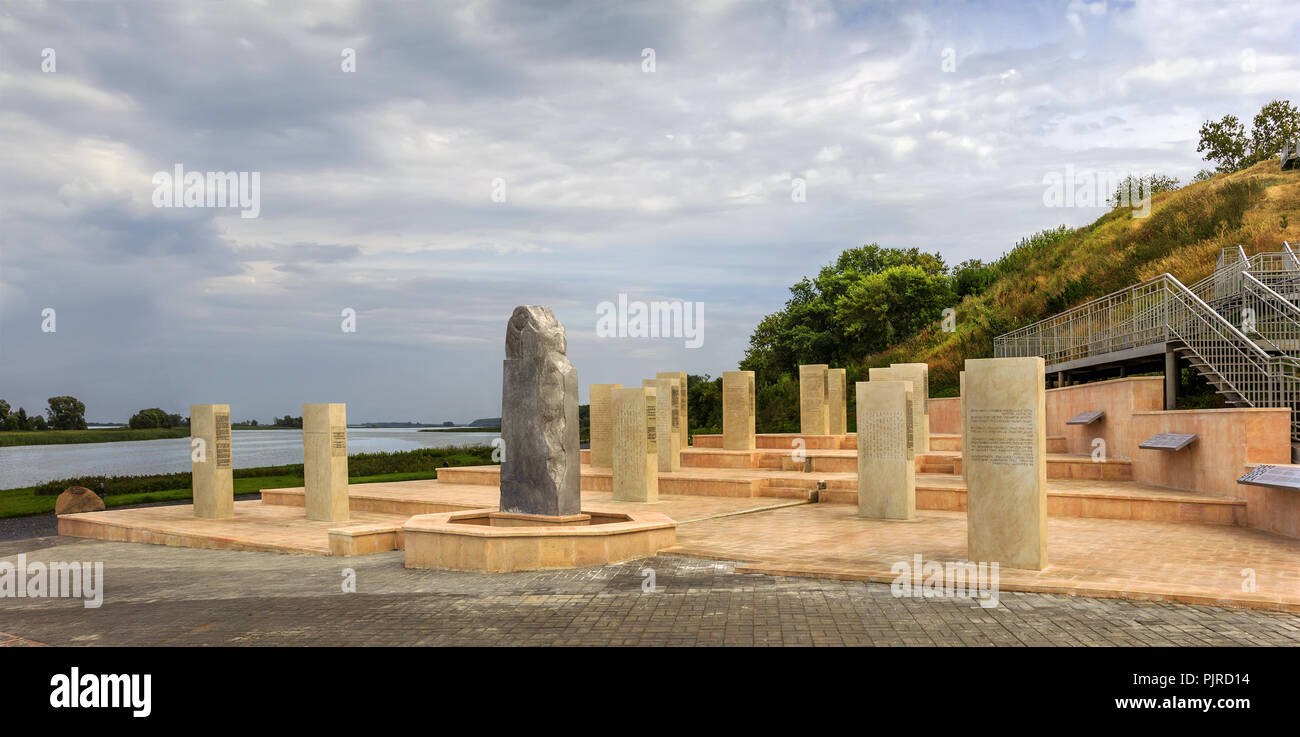 Stone slabs with runic inscriptions on the bank of the Volga. Bolgar (or Bulgar), Tatarstan, Russia. Stock Photo