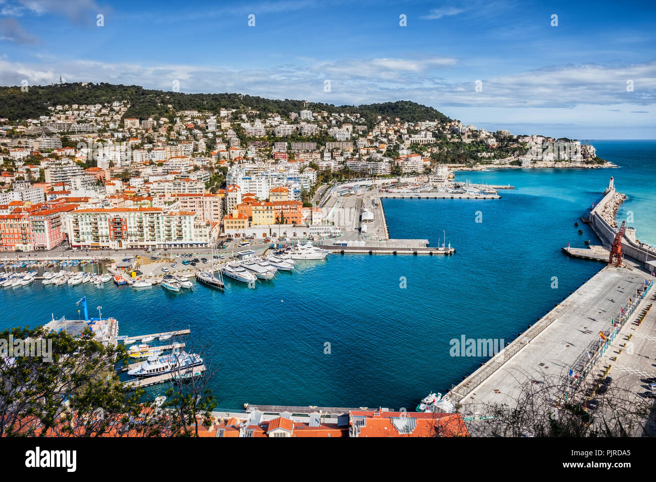 City of Nice in France, view above Port of Nice on French Riviera Stock Photo