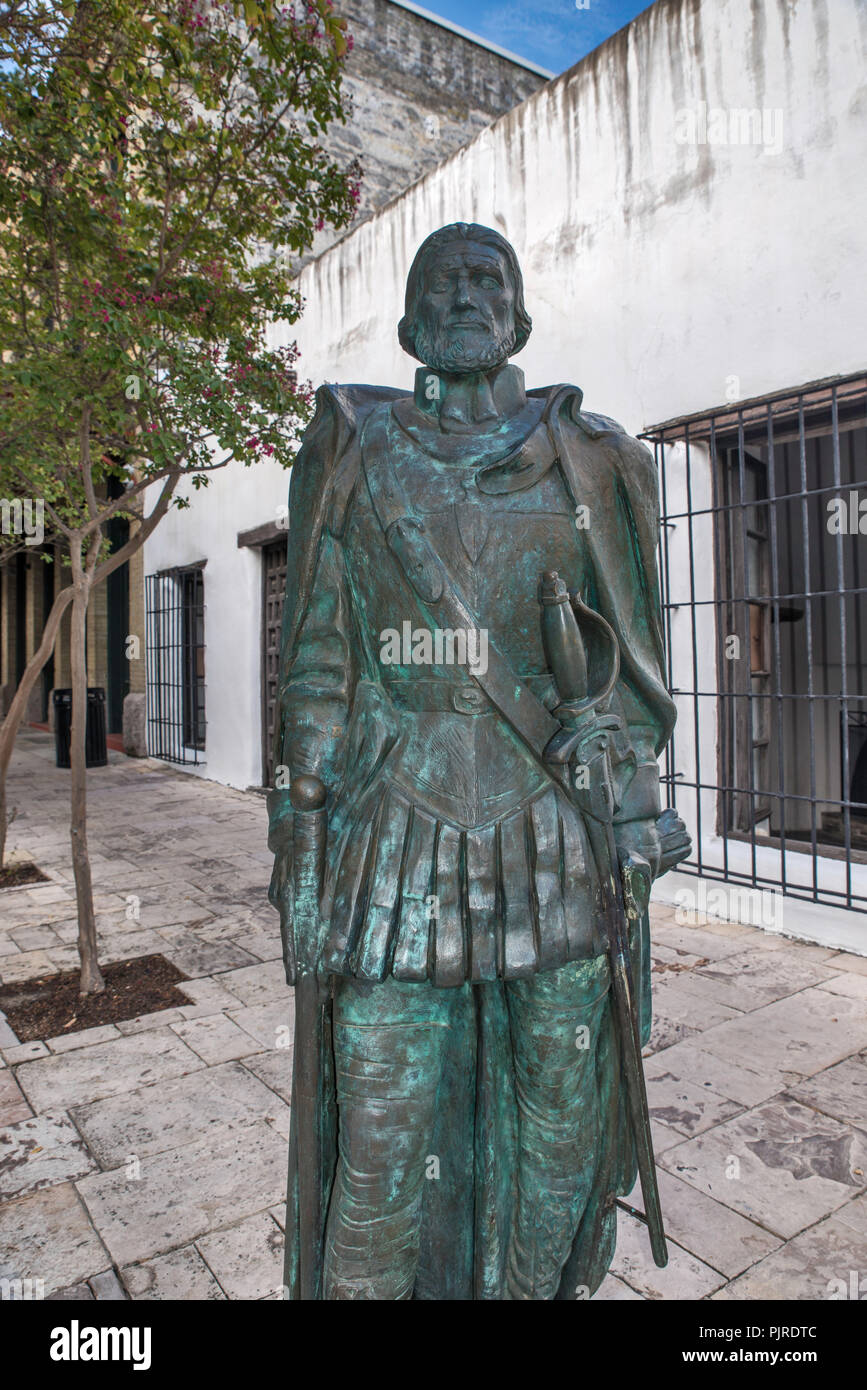 The Conquistador, sculpture by Enrique Monjo, 1977, at Spanish Governors Palace, San Antonio, Texas, USA Stock Photo