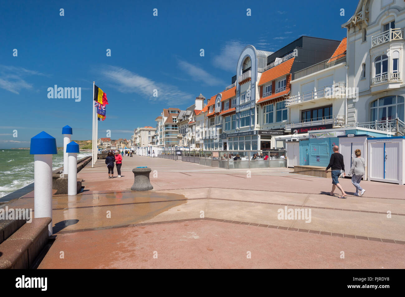 Wimereux, France - 16 June 2018: People walking on the sea front promenade Stock Photo