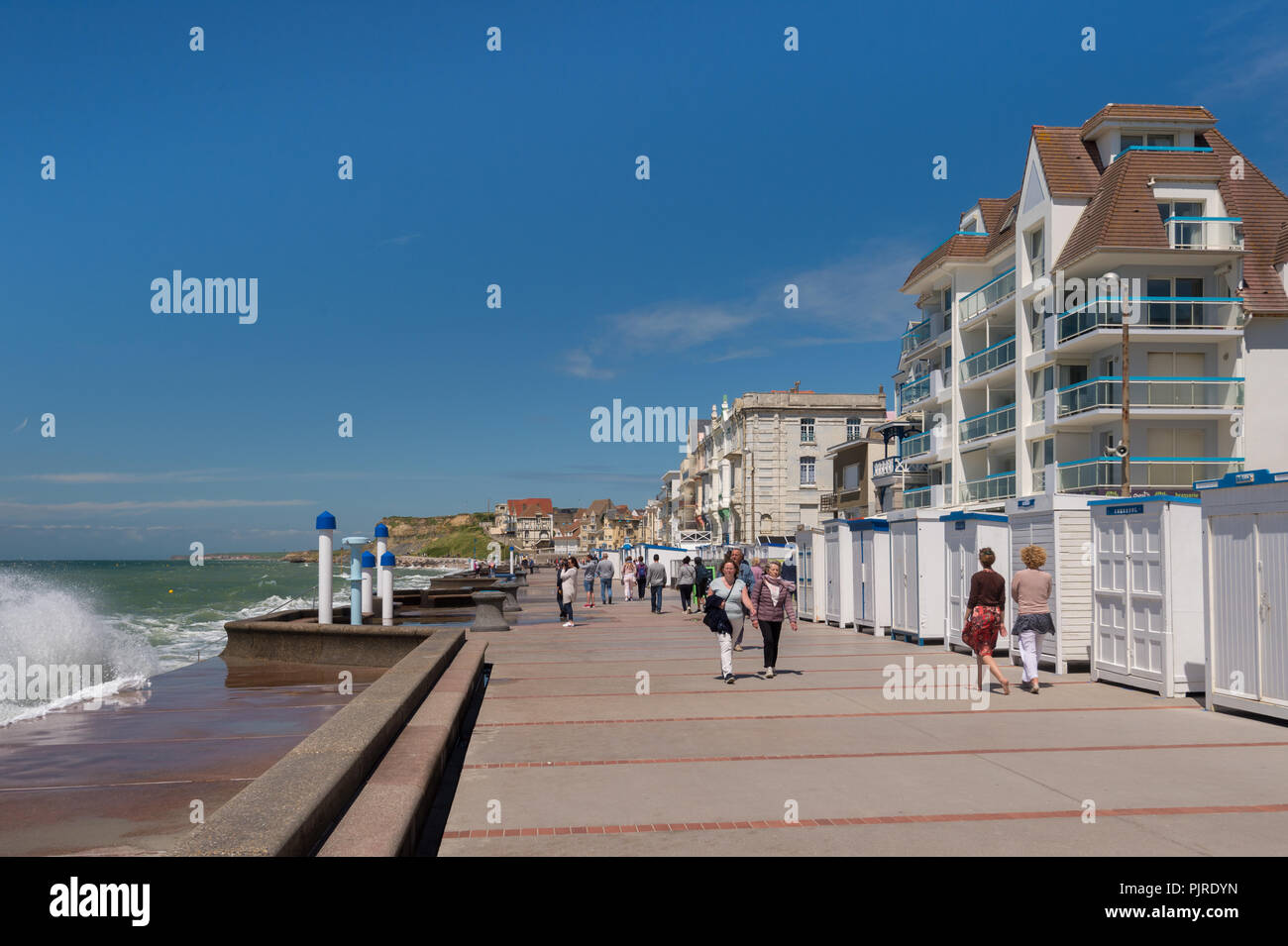 Wimereux, France - 16 June 2018: People walking on the sea front promenade Stock Photo