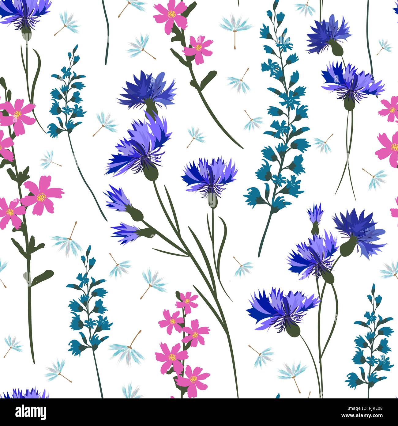 field-flowers, leaves and herbals vector seamless pattern Stock Vector