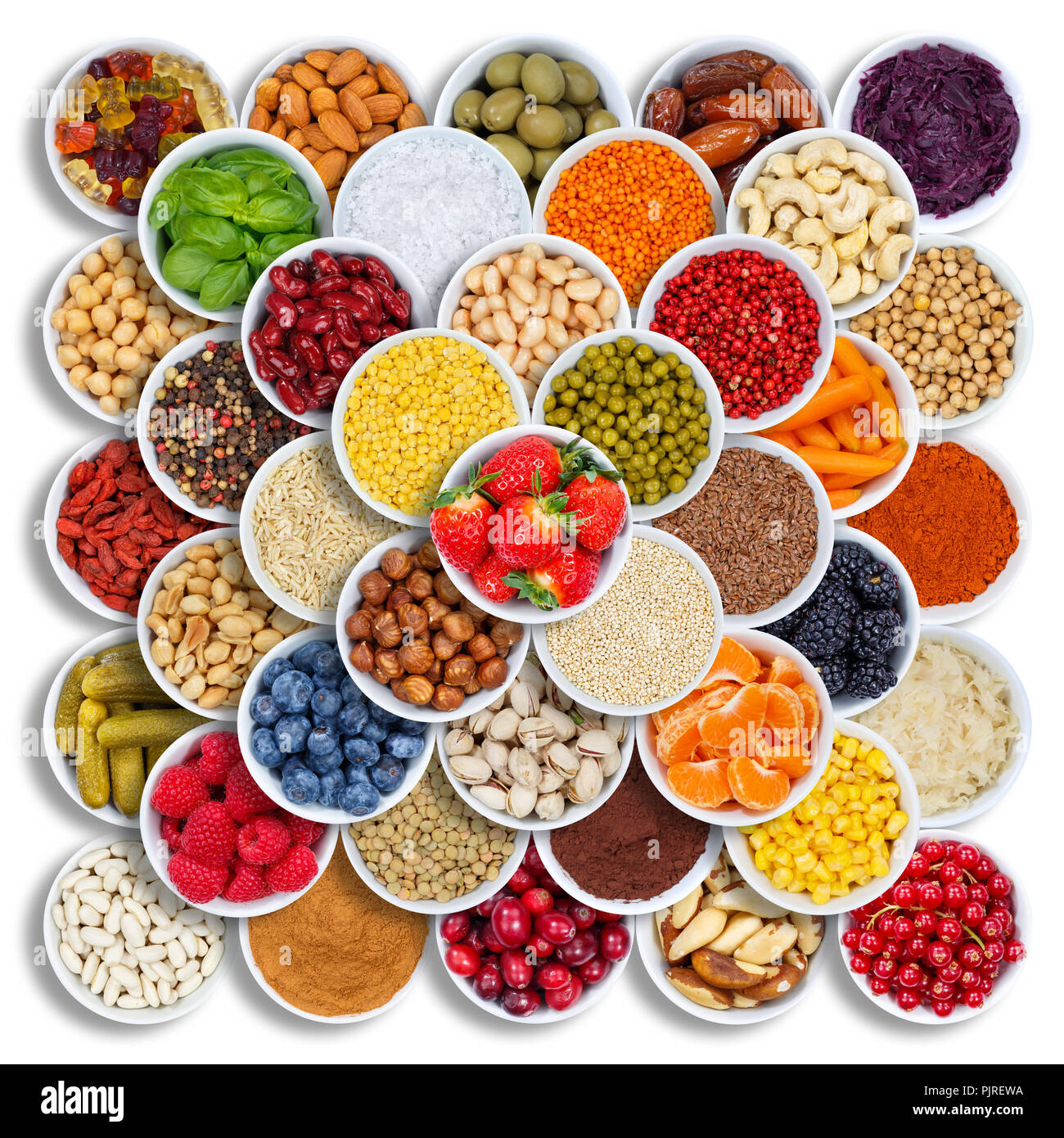 Fruits and vegetables spices ingredients berries from above fruit Stock Photo