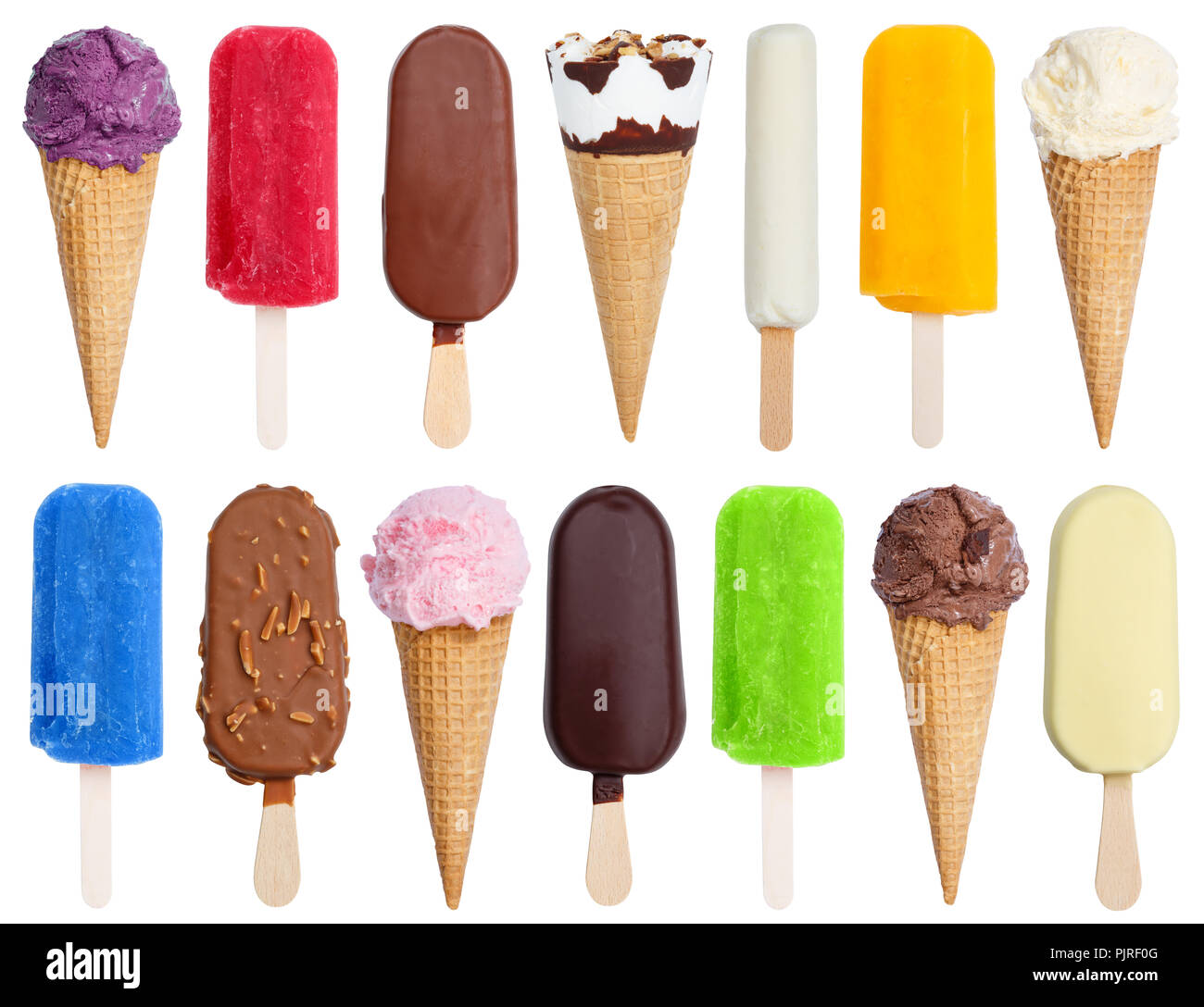 Collection of ice cream ice-cream icecream variety stick isolated on a white background Stock Photo