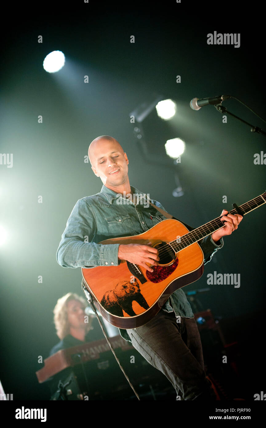 Concert of the Belgian singer-songwriter Milow at the Crammerock festival, in Stekene (Belgium, 06/09/2014) Stock Photo
