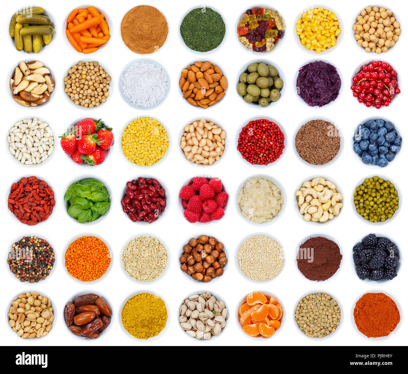Fruits and vegetables berries spices herbs from above isolated on a white background Stock Photo
