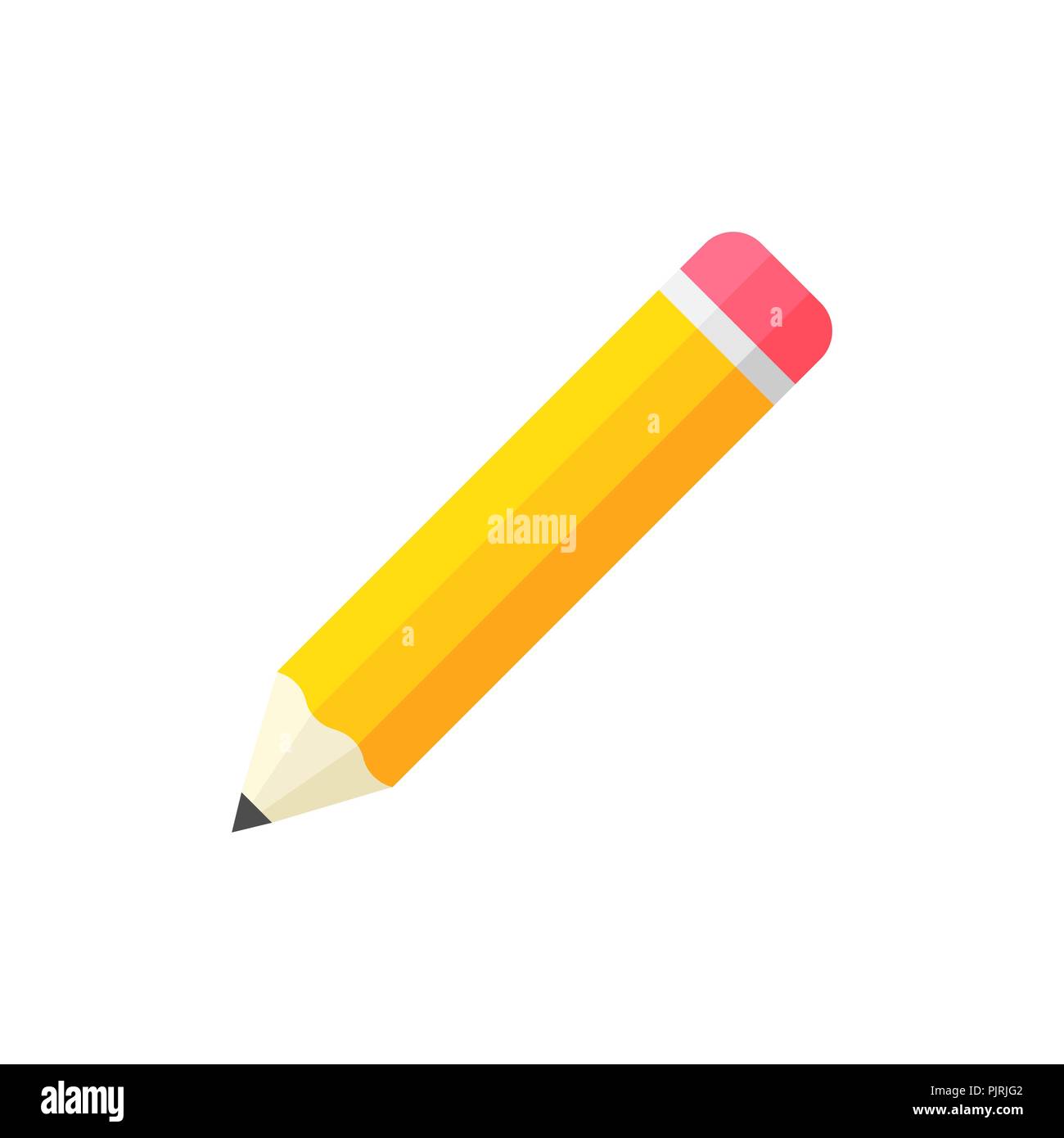 Realistic yellow wooden pencil with rubber eraser icon in flat style ...