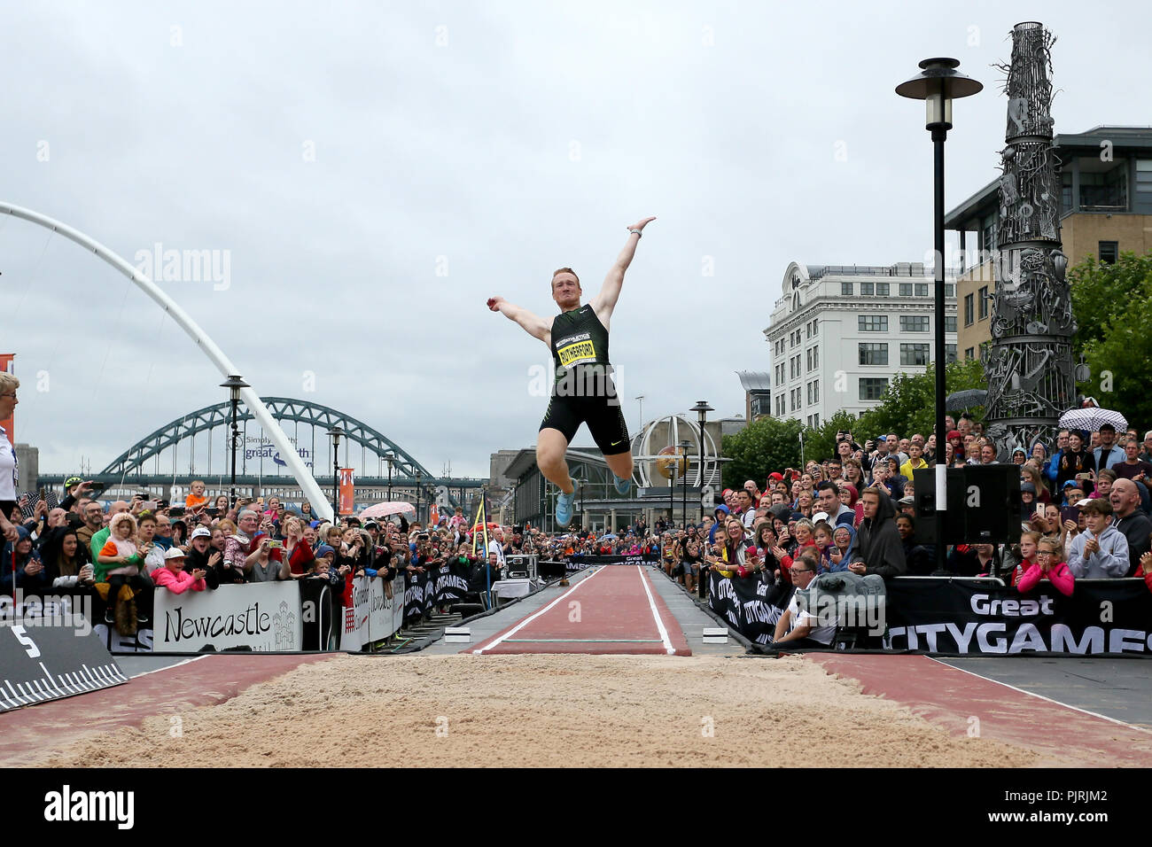 Greg Rutherford competes in his last long jump competition during the ...
