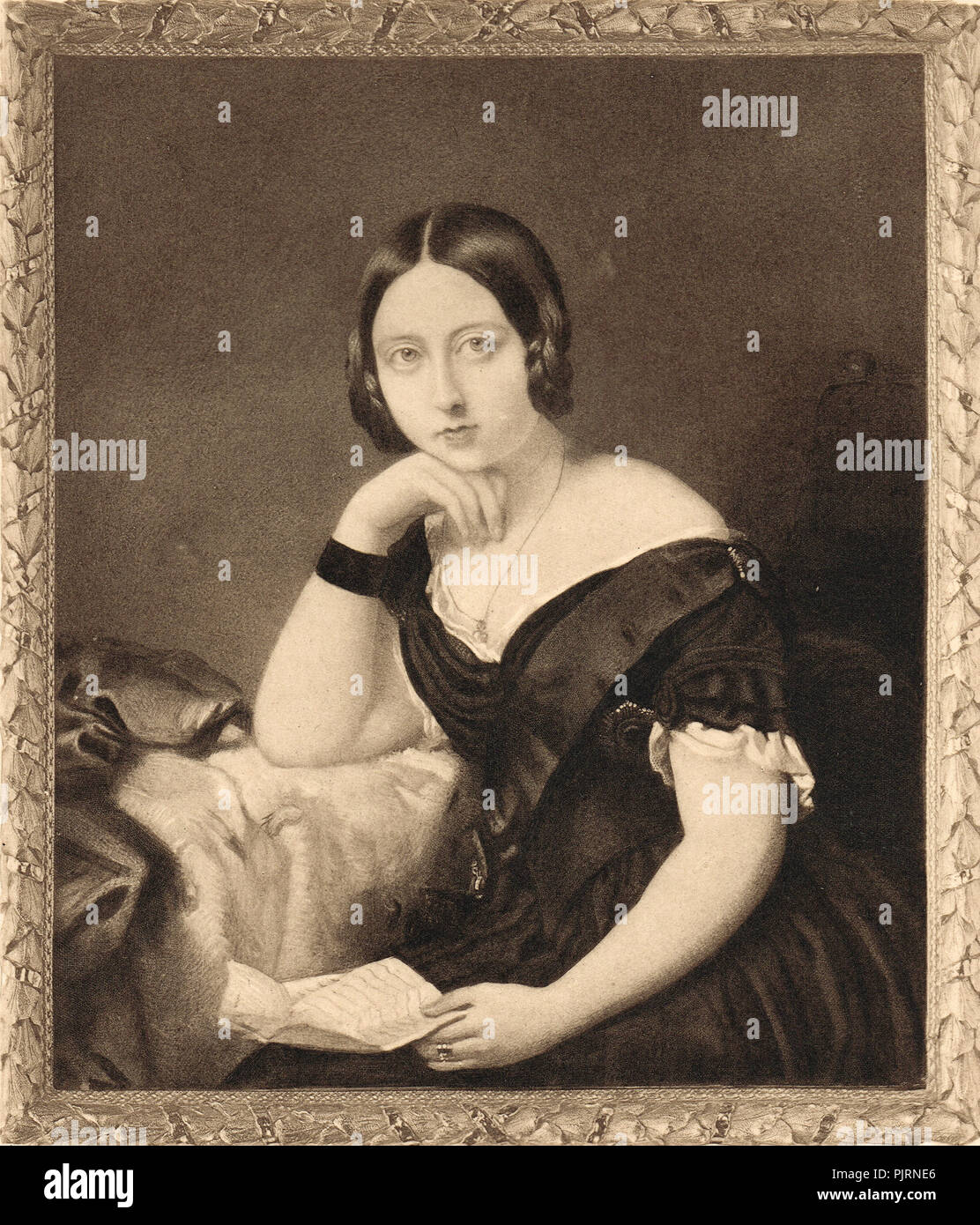 Queen Victoria in mourning dress following the death of Prince Albert's Father in 1844 Stock Photo