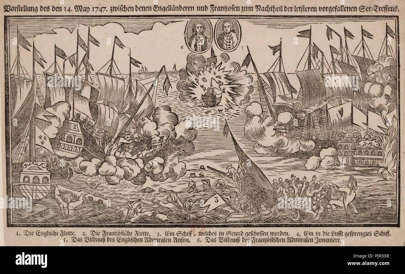 Bataille du cap Finistere mai 1747 estampe en allemand Stock Photo Alamy