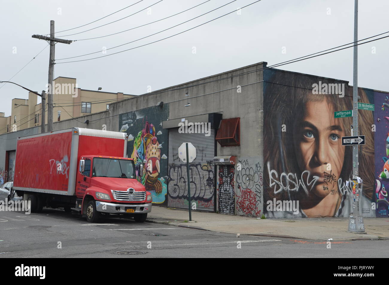 Mural art at East Williamsburg in Brooklyn. The Bushwick Collective has