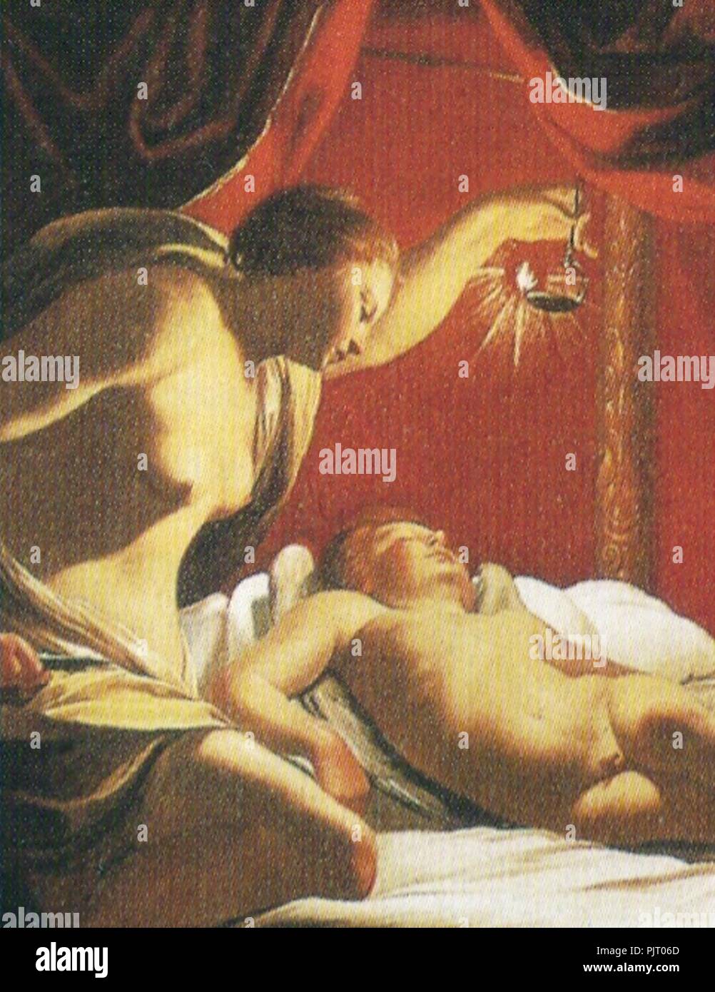 Bartolomeo Vivarini - Psyche betrachtet den schlafenden Amor - Detail. Stock Photo