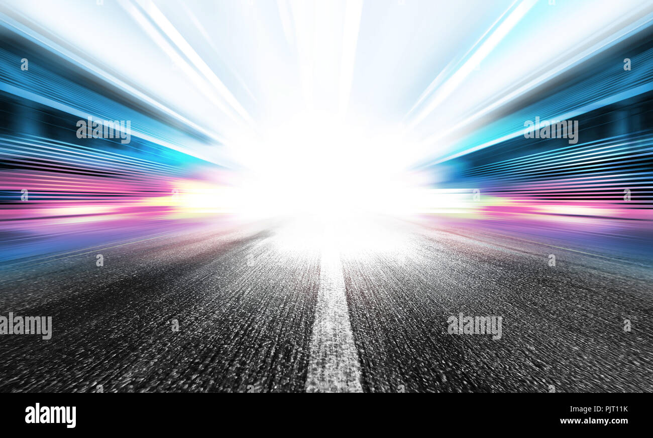 motion blure of the road at a high speed for vehicle Stock Photo