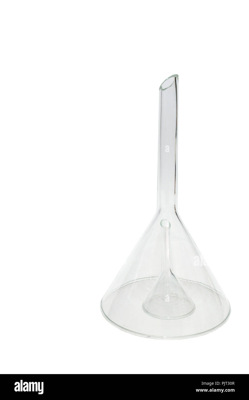 small laboratory funnel under big one. isolated on white background