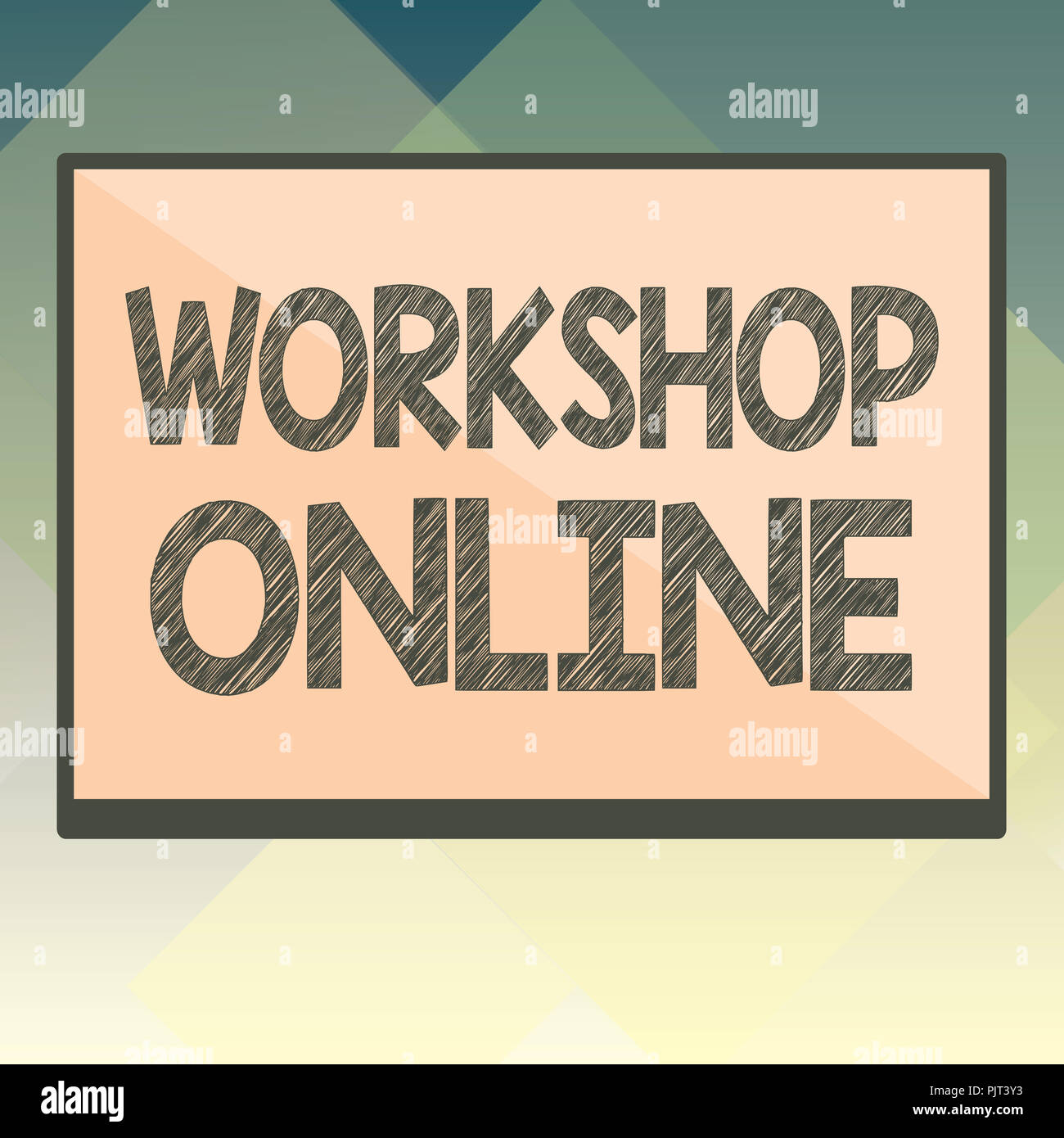 Handwriting text Workshop Online. Concept meaning room or building in ...