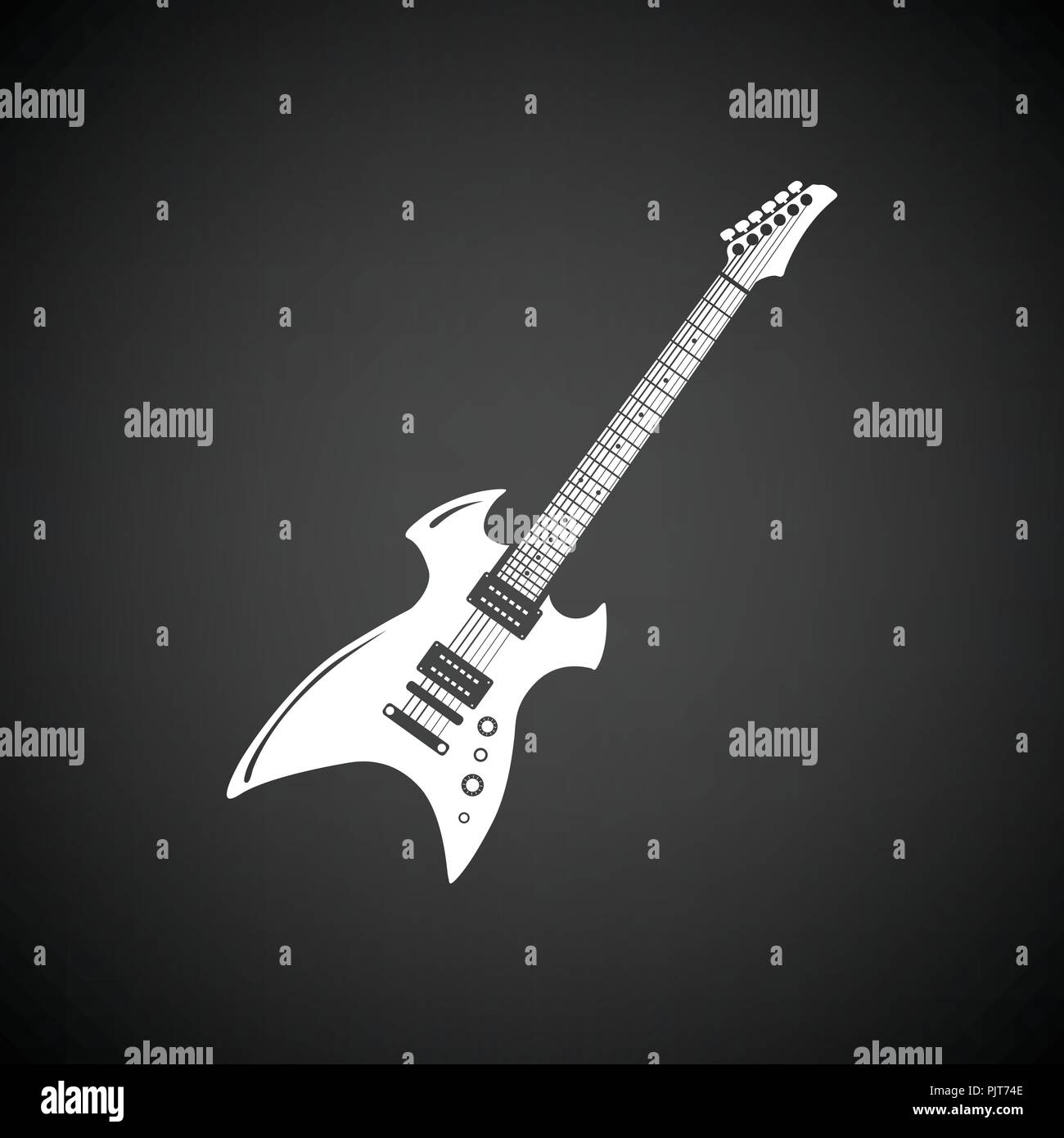 Electric guitar icon. Black background with white. Vector illustration ...