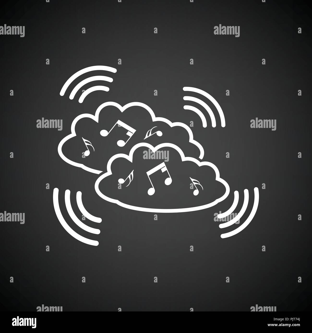 Music cloud icon. Black background with white. Vector illustration