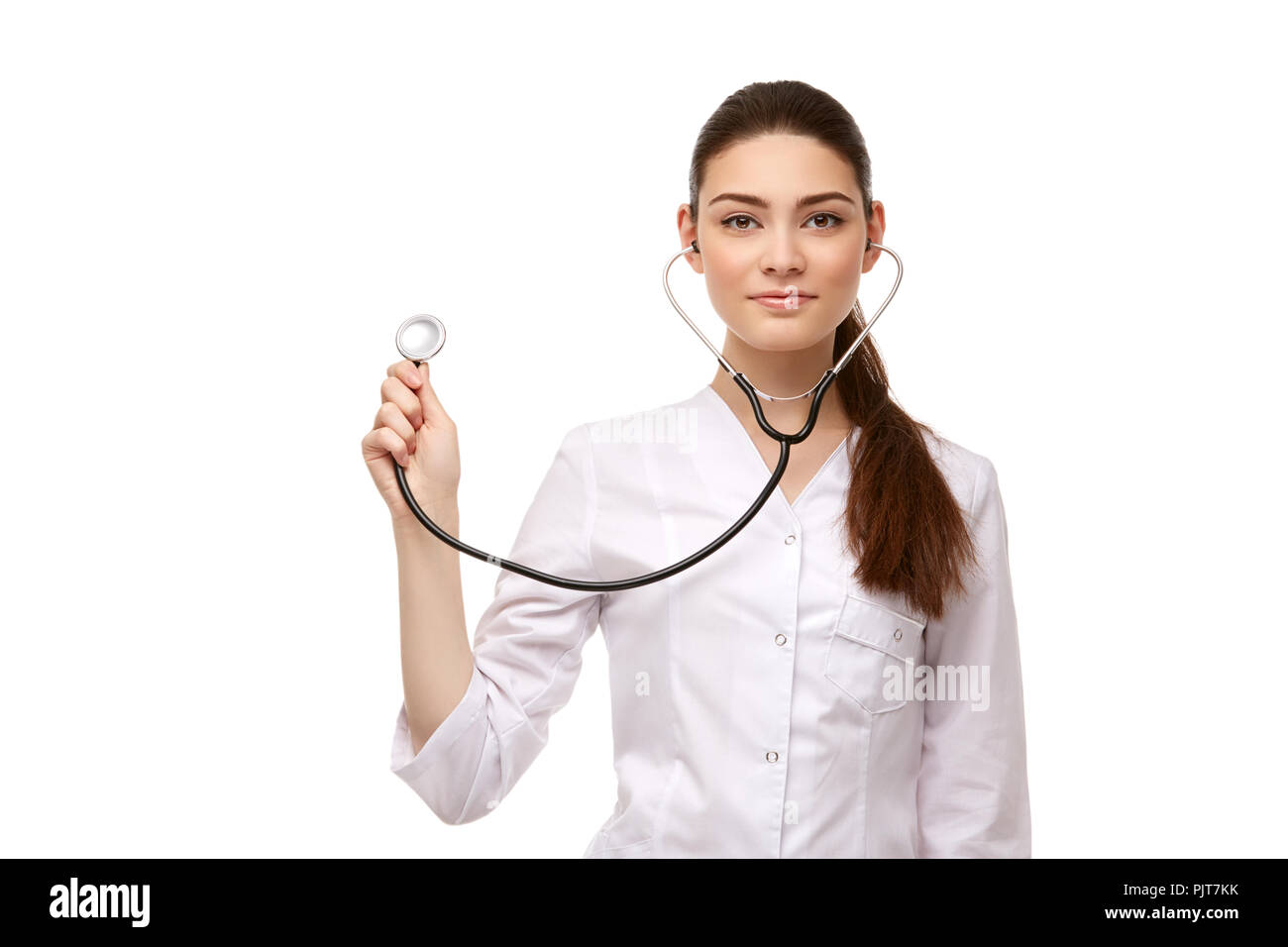 woman doctor with stethoscope isolated on white Stock Photo - Alamy