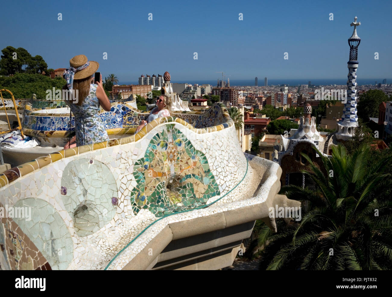 Tourists visit the Park Güell, containing the designs and ideas of Antoni Gaudi, in Barcelona, Spain, September 8, 2018. Photograph John Voos/TSL Stock Photo