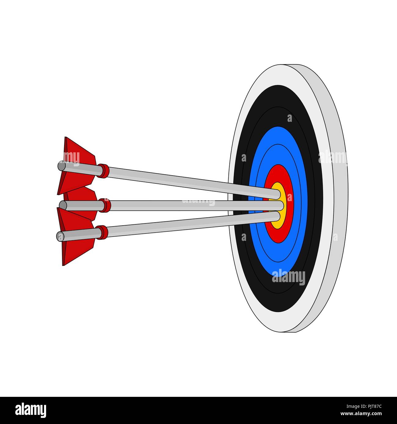 Isolated business accuracy hitting arrow to center target , goal