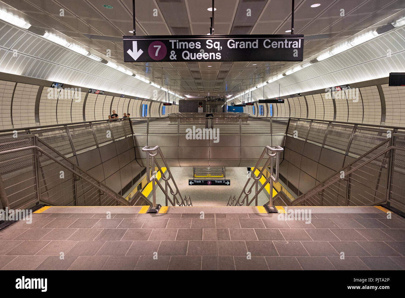 The mezzanine level of the Hudson Yards subway station on the number 7 line on the West side of Manhattan, New York City. Stock Photo