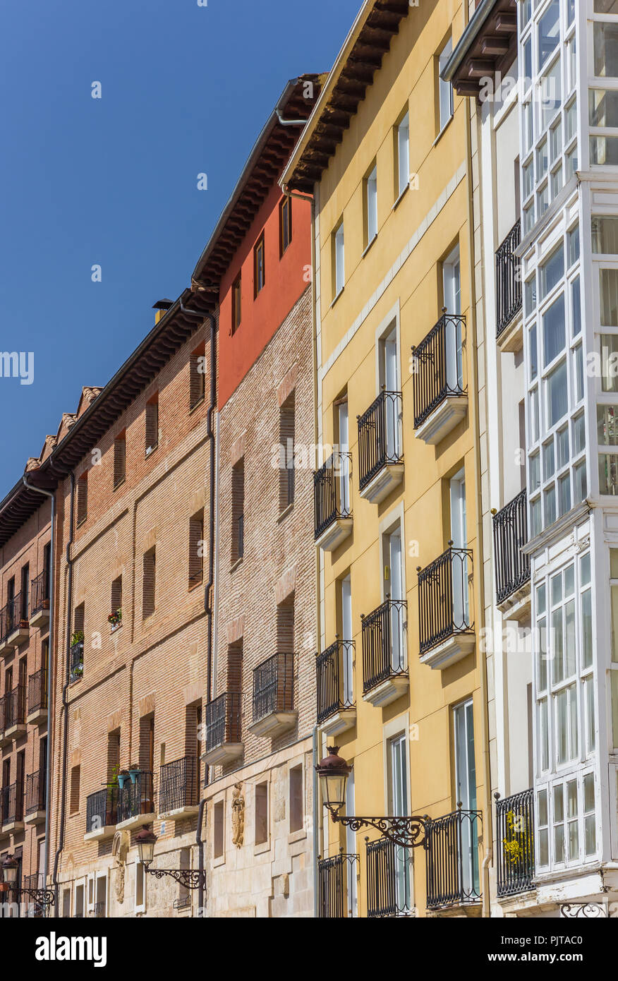 Colorful apartment buildings in the center of Burgos, Spain Stock Photo