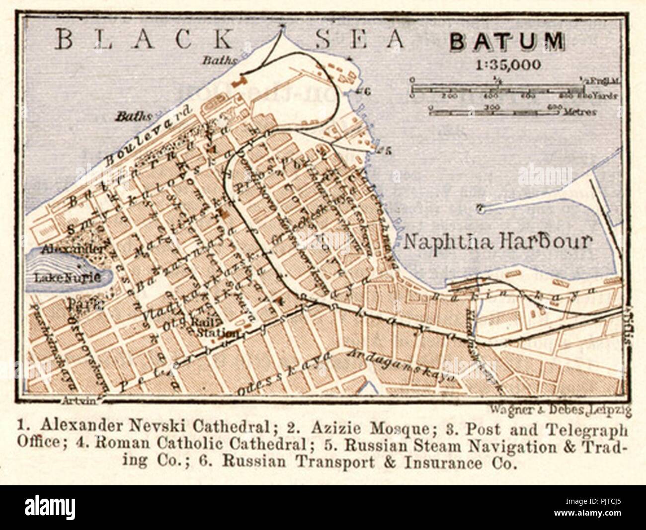 Batumi. city map (Wagner & Debes Leipzig 1914). Stock Photo