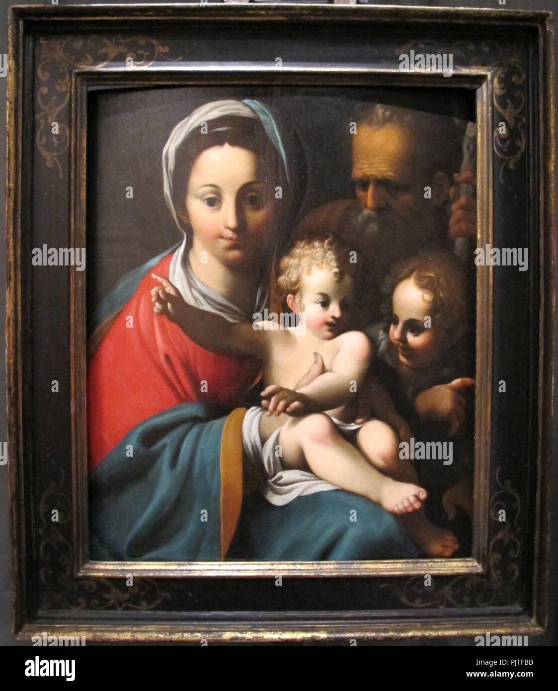 Bartolomeo schedoni, sacra famiglia con san giovannino, olio su tv, 70x62 cm, coll privata. Stock Photo