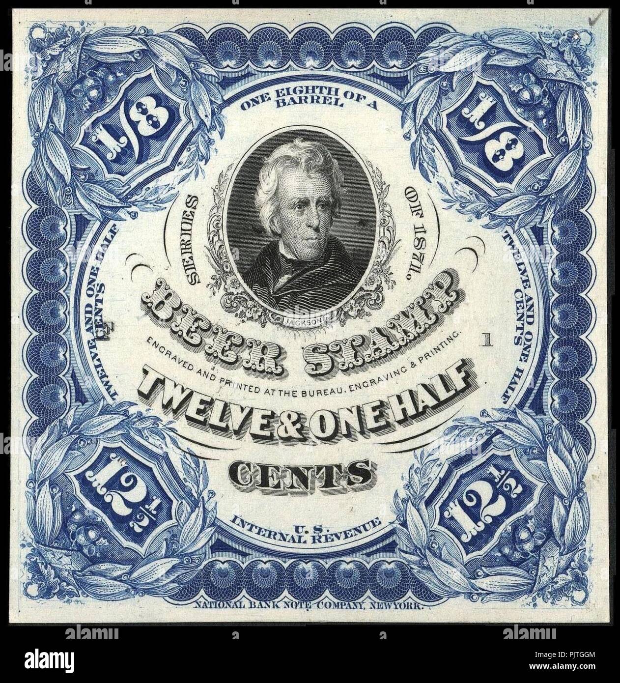 Beer revenue stamp proof single 1871. Stock Photo