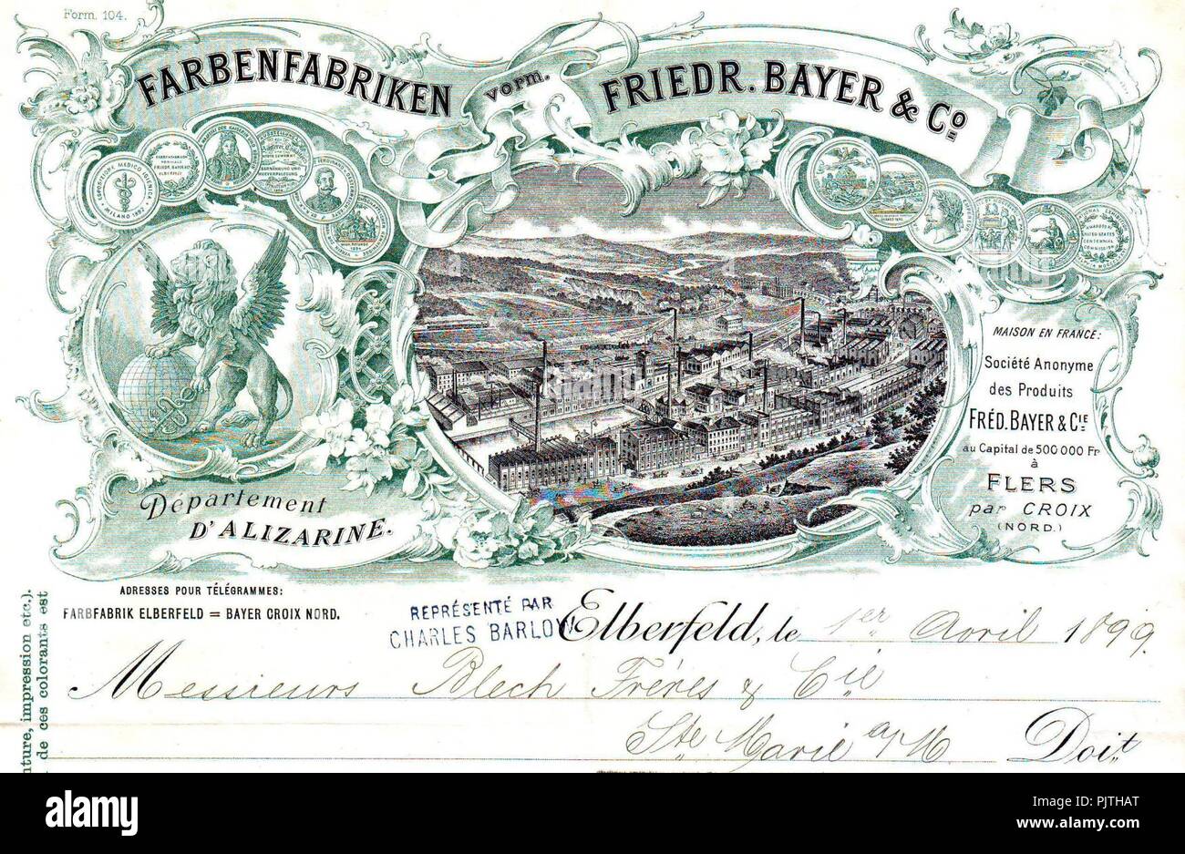 Bayer Rechnung 1899. Stock Photo