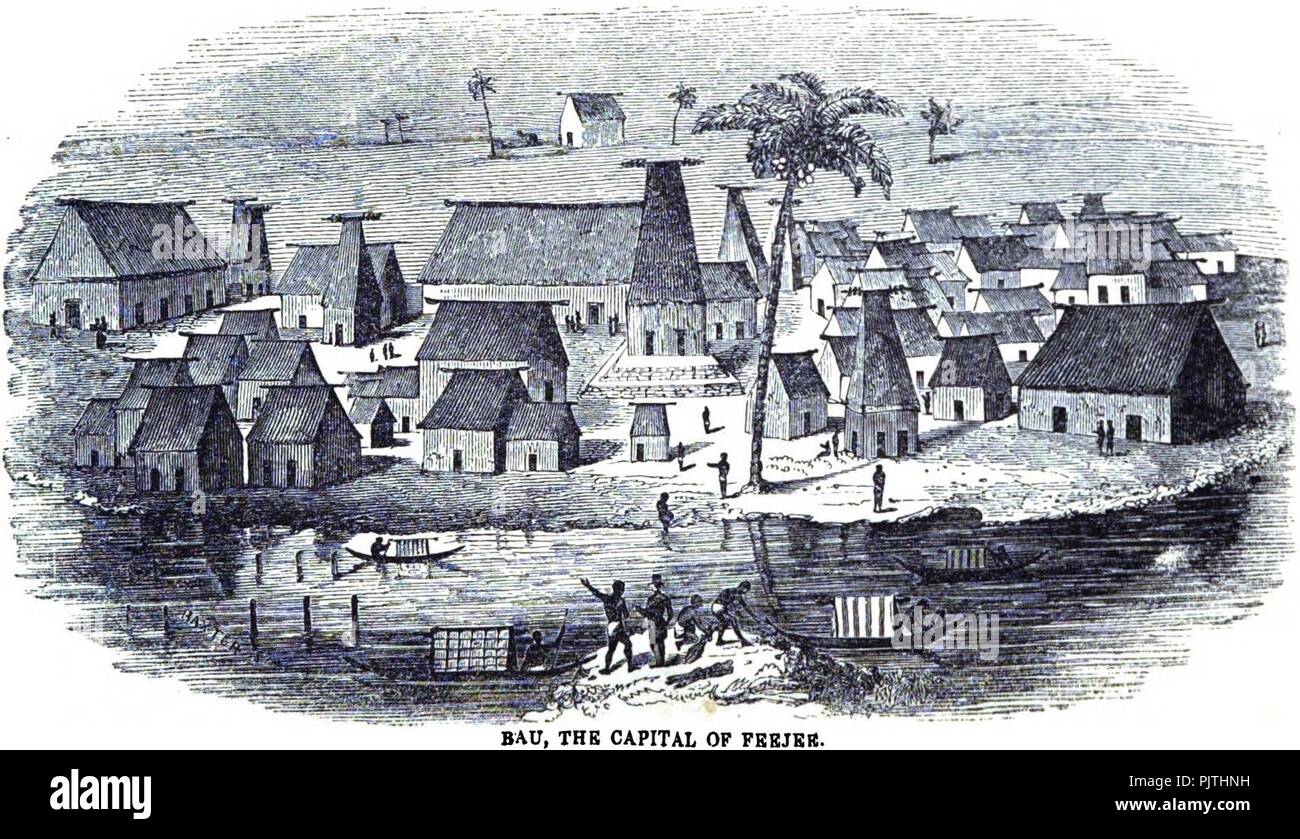 Bau, the capital of Feejee (November 1848, p.120, V) - Copy. Stock Photo