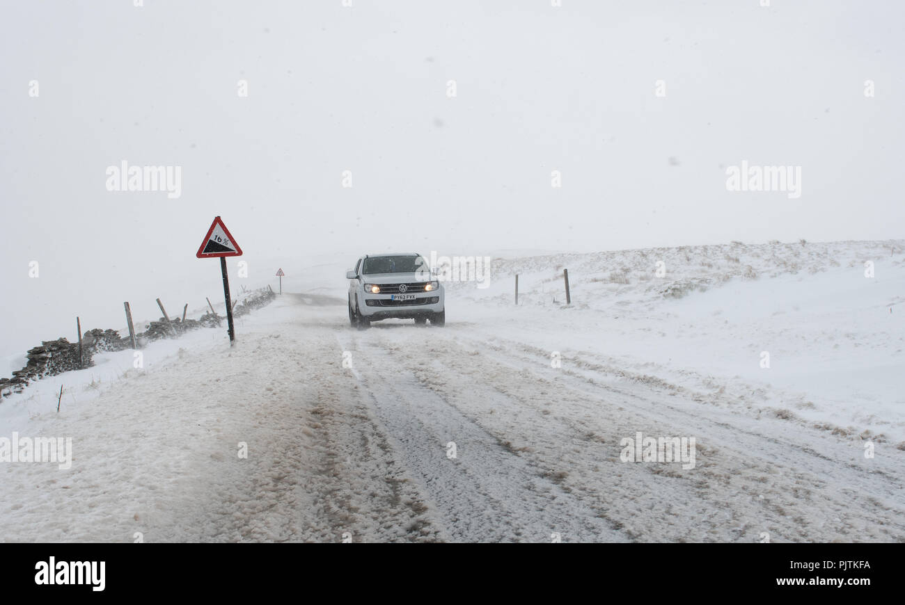 Blizzard conditions on the Fleet Moss road between Hawes and Kettlewell