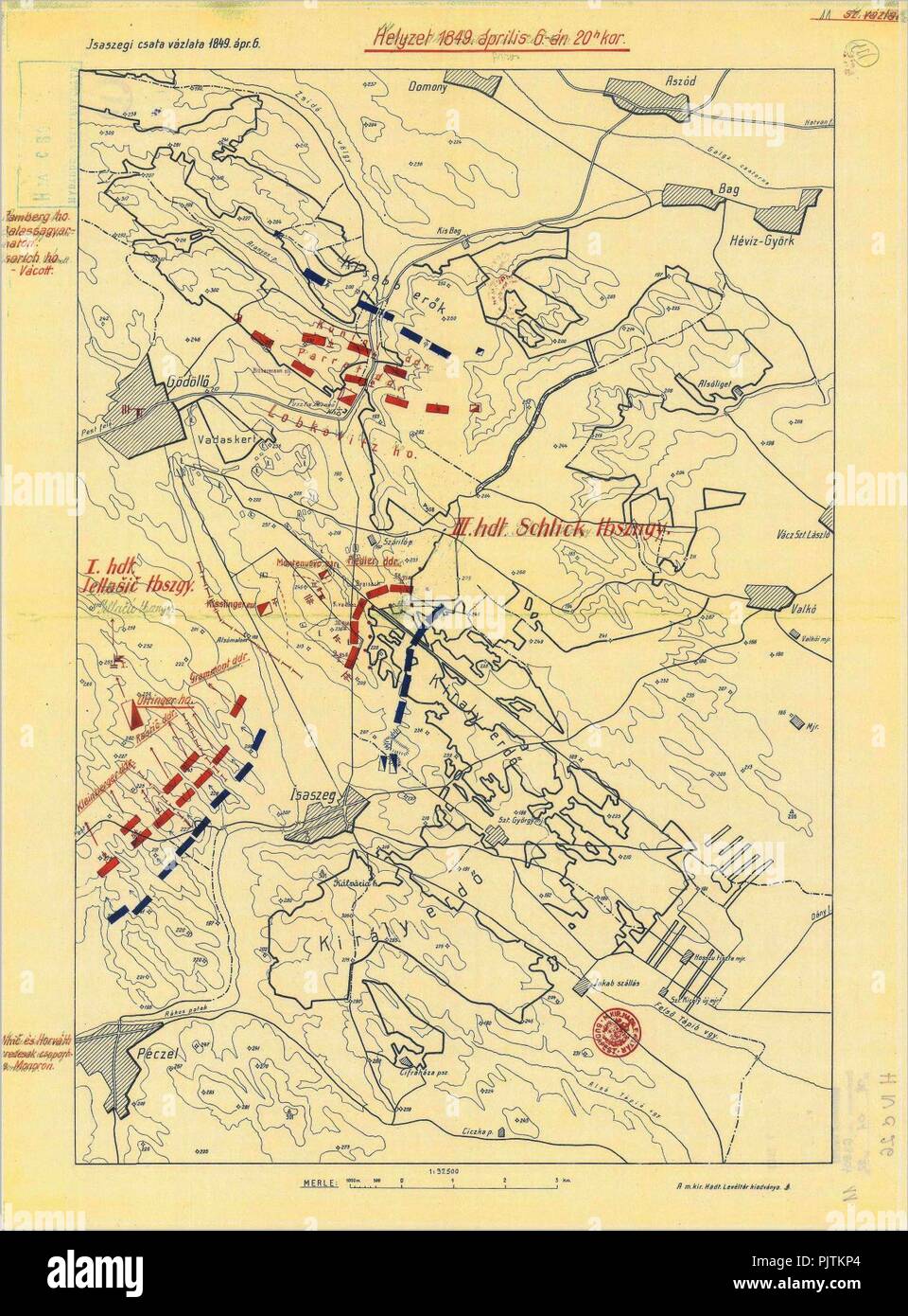 Battle of Isaszeg map from 06.04.1849. The situation at 20 o'clock ...