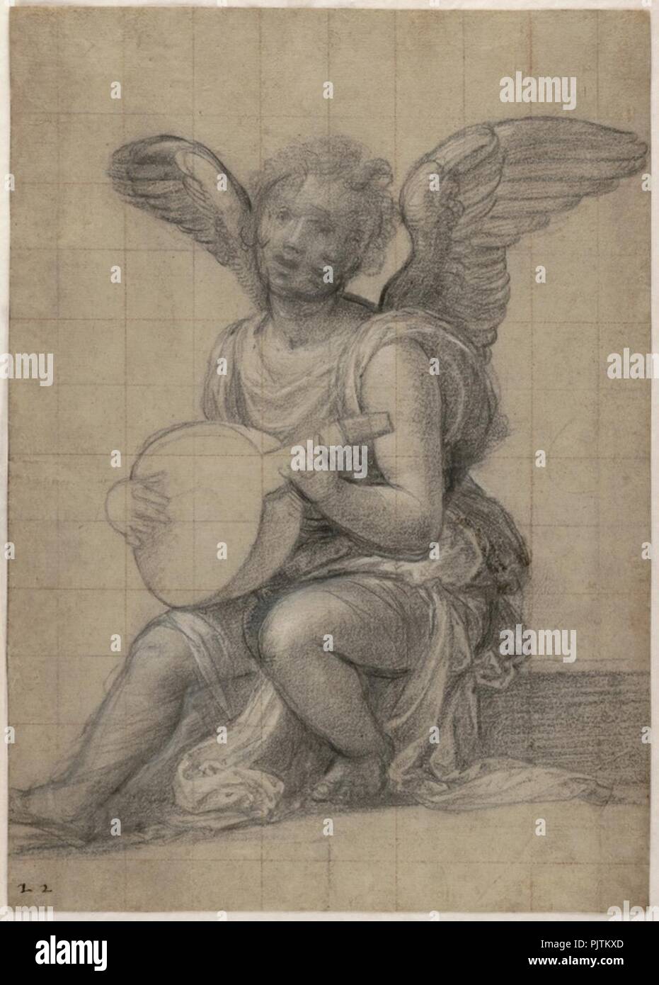 Angel Playing the Lute by Fra Bartolommeo, chalk. Stock Photo